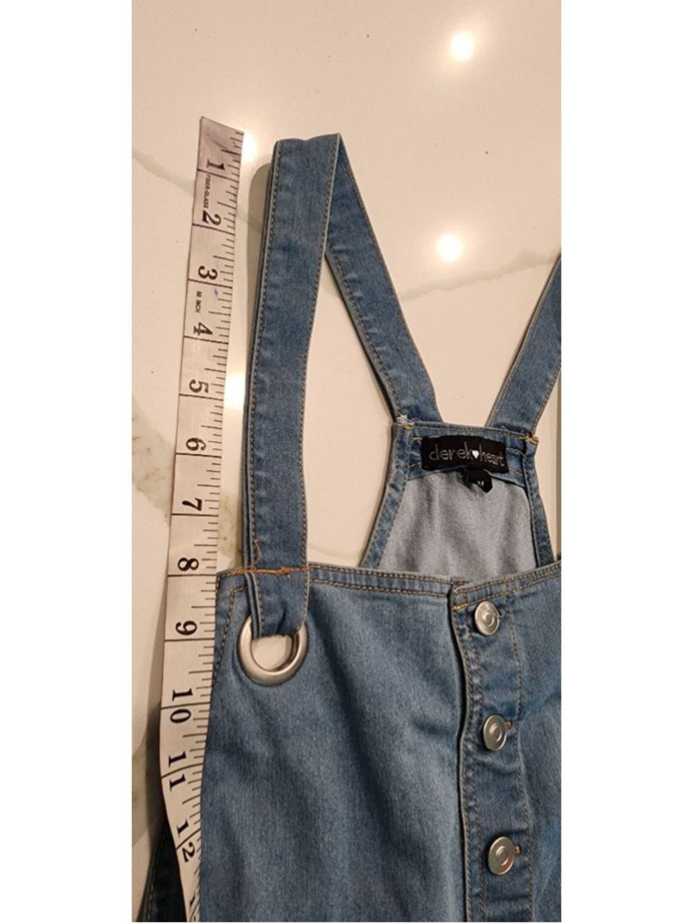 Derek Heart Denim Shortalls Size M Blue Jean Overalls Romper Button Front - Picture 9 of 11